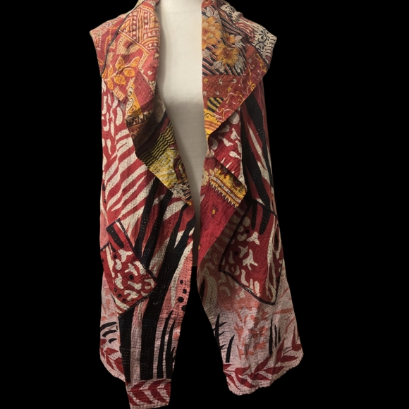 Mieko mintz Sweaters - Vibrant Red and Yellow Women's Cardigan Vest